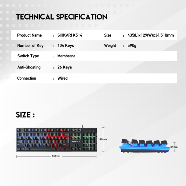 Tastatura Fantech K614L Fighter III Gaming Membranska RGB crna - Image 2