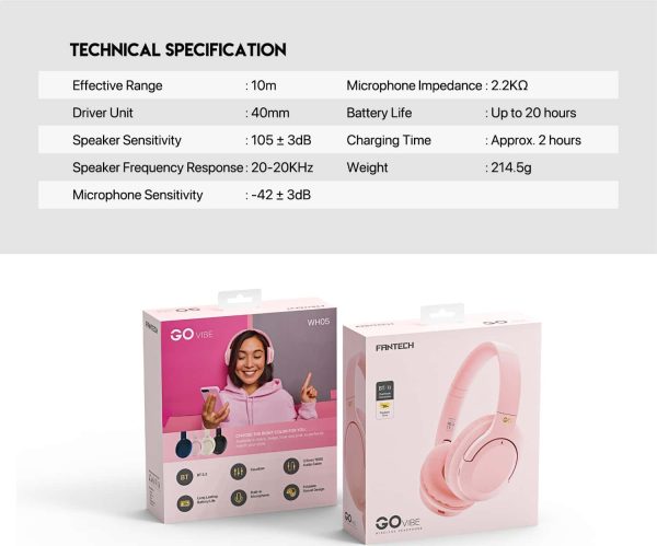 Slušalice Bluetooth FANTECH WH05 GO Vibe wireless roze - Image 10