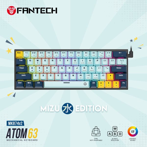 Tastatura Fantech MK874 Atom63 Skyblue Mehanička Žična belo-crna (blue switch) - Image 6