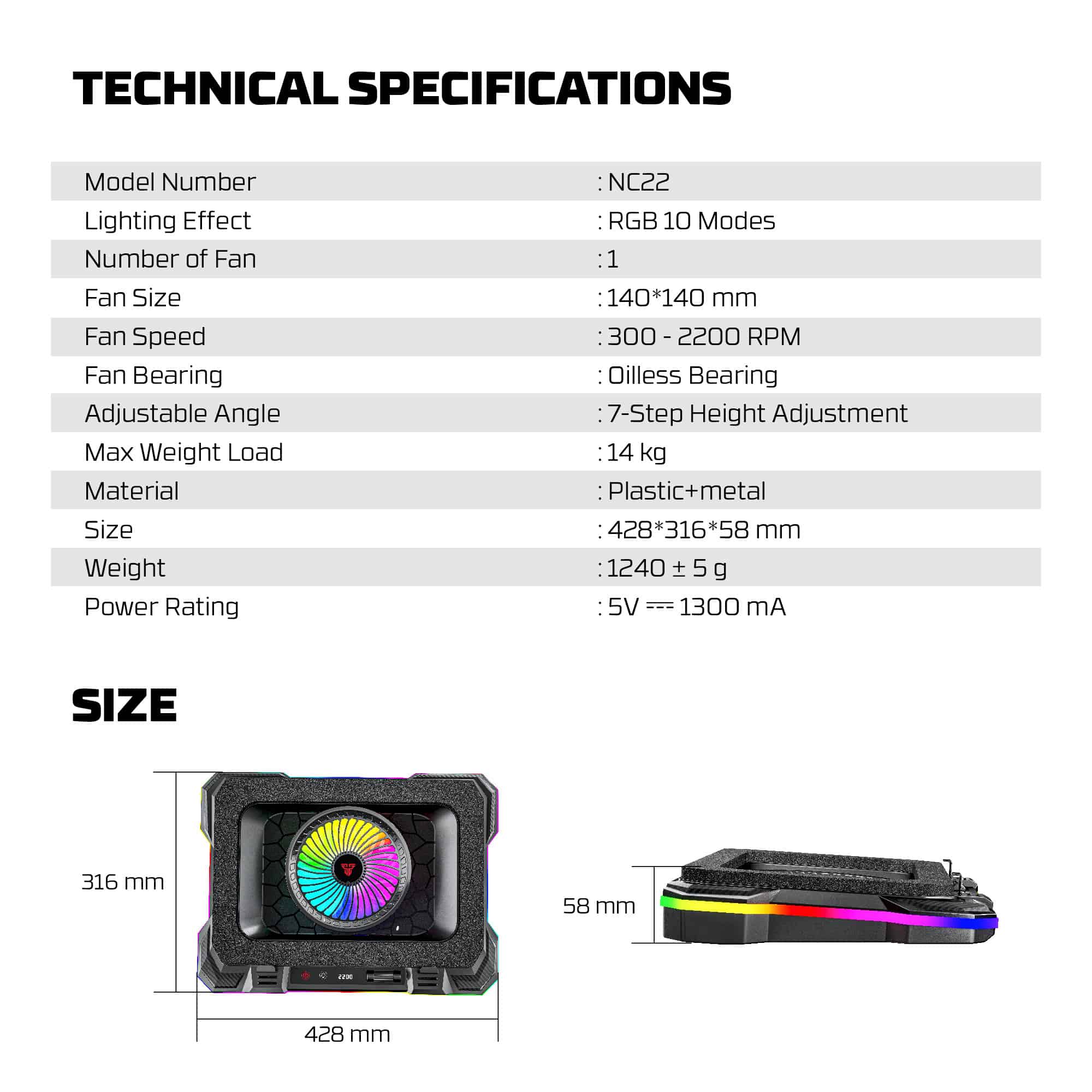 Laptop Cooler Fantech NC22 RGB - Image 7