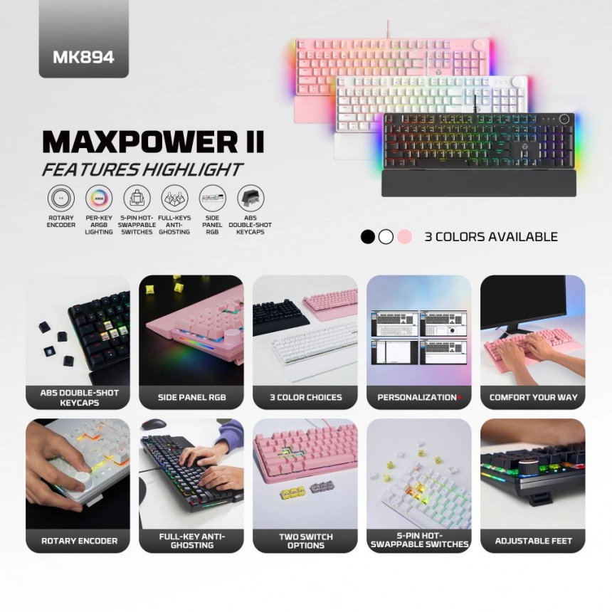 Tastatura Fantech MK894 RGB Maxpower II Gaming Žična sakura roze (speed grey switch) - Slika 10