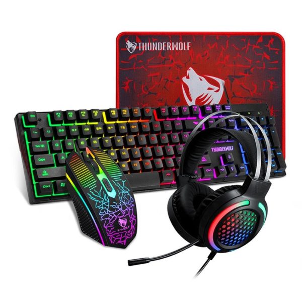 Tastatura + Miš + Podloga + Slušalice T-Wolf TF-400 Gaming Combo Set 4-1 rgb crna