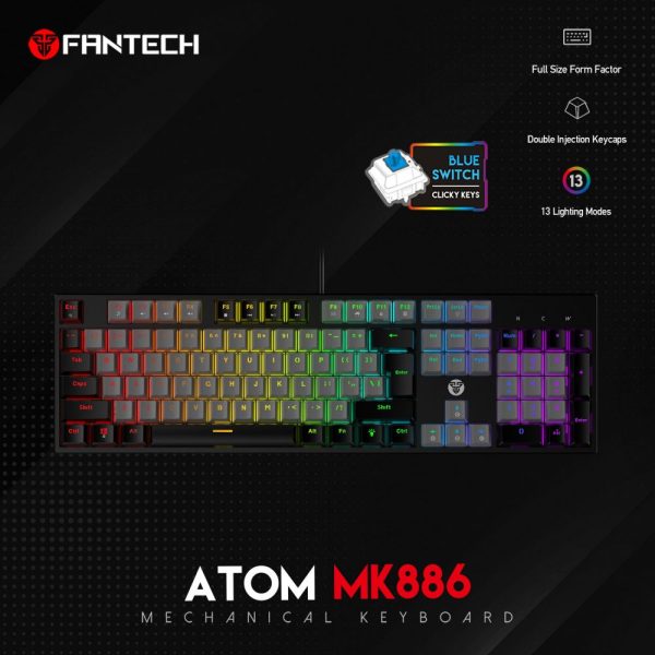 Tastatura Mehanička Gaming Fantech MK886 RGB Atom siva (Blue switch)